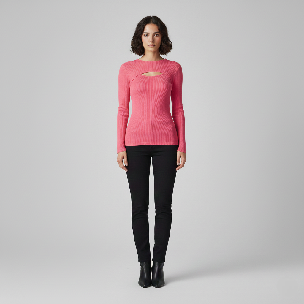 Arden | Women's Cutout Top - Fitted with Long Sleeves